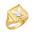 14K Two-Tone Gold Eagle Signet Men's Ring on White Background