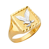 14K Two-Tone Gold Eagle Signet Men's Ring on White Background