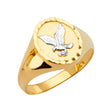 14K Two-Tone Gold Round Eagle Signet Men's Ring on White Background