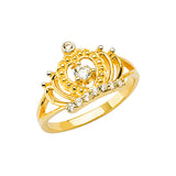 14K Two-Tone Gold Children's Crown Tiara Ring on White Background