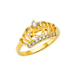 14K Two-Tone Gold Children's Crown Tiara Scroll Ring on White Background