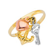 14K Tricolor Gold Anchor Heart and Key Ring on White Background