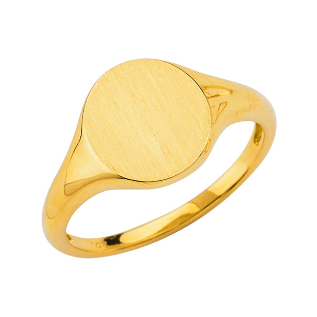 14K Yellow Gold Oval Signet Women's Ring on White Background
