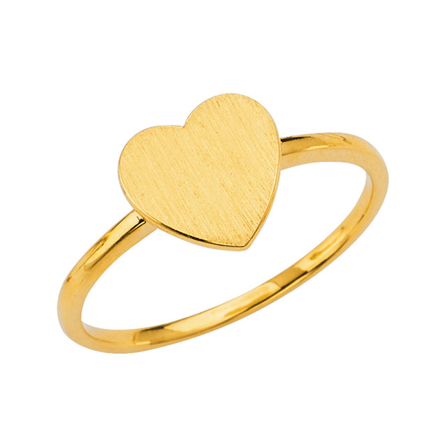 14K Yellow Gold Heart Signet Women's Ring on White Background