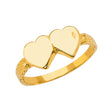 14K Yellow Gold Baby Double Heart Signet Ring on White Background