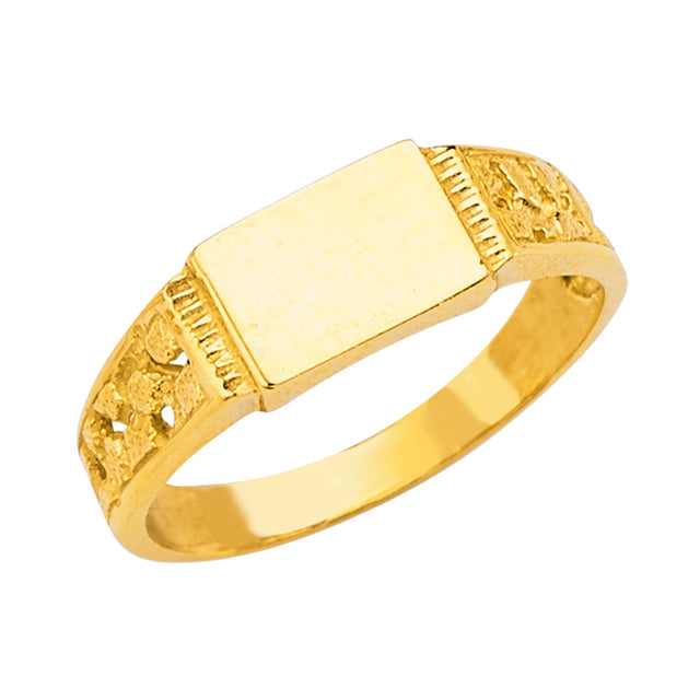 14K Yellow Gold Children's Rectangle Engravable Signet Ring on White Background