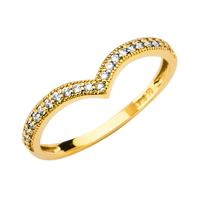 14K Gold V-Shape Chevron Band Ring - Yellow Gold