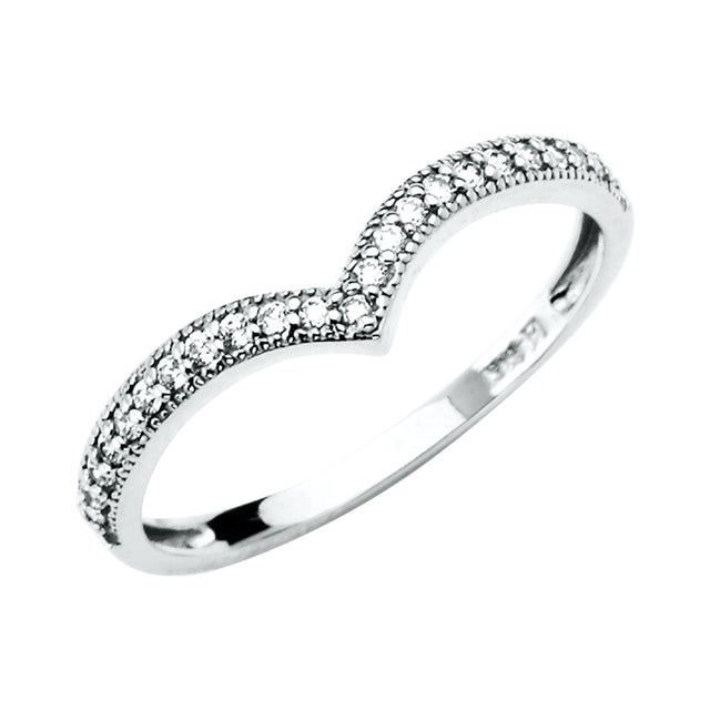 14K Gold V-Shape Chevron Band Ring - White Gold