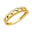 14K Yellow Gold Row of Hearts Beaded Band on White Background