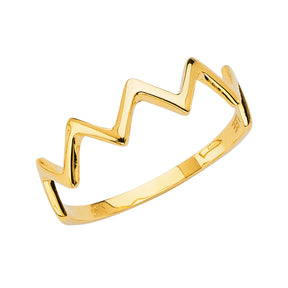 14K Yellow Gold Zigzag Stackable Band on White Background