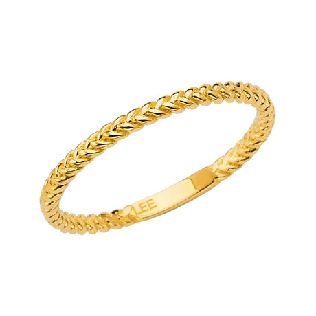 14K Yellow Gold Braided Stackable Band on White Background