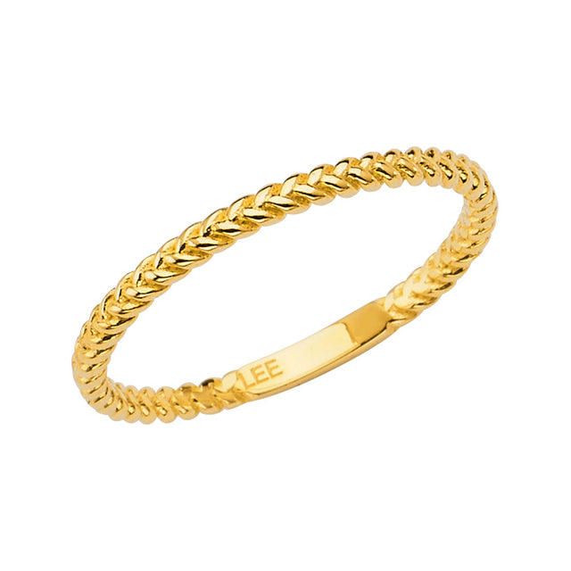14K Yellow Gold Braided Stackable Band on White Background