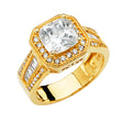 14K Yellow Gold Cushion Vintage Halo Engagement Ring on White Background