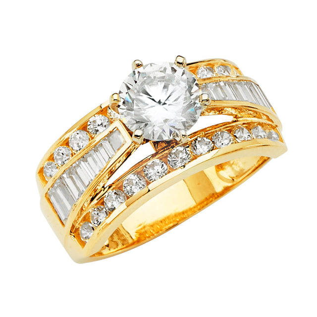 14K Yellow Gold Round Wide Channel-Set Solitaire Engagement Ring