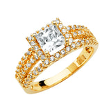 14K Yellow Gold Princess Split Shank Halo Engagement Ring