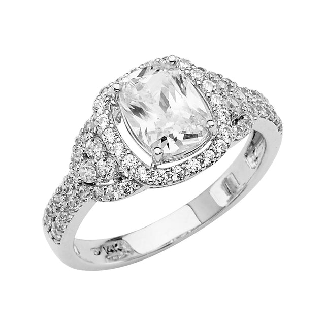 14K White Gold Cushion Vintage Split Shank Halo Engagement Ring