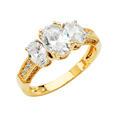 14K Yellow Gold Oval Vintage Three-Stone Engagement Ring