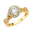 14K Yellow Gold Round Twist Halo Engagement Ring