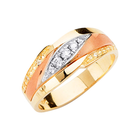 14K Tri-Color Gold Navette Cluster Men's Wedding Band