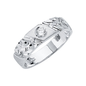14K White Gold Faceted Shoulder Solitaire Men's Wedding Band