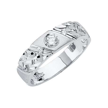 14K White Gold Faceted Shoulder Solitaire Men's Wedding Band