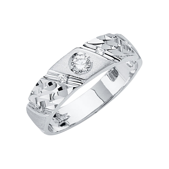 14K White Gold Faceted Shoulder Solitaire Men's Wedding Band