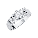 14K White Gold Diagonal Bypass Five-Stone Men's Wedding Band