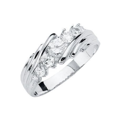 14K White Gold Diagonal Bypass Five-Stone Men's Wedding Band