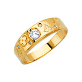 14K Yellow Gold CZ Scroll Wedding Trio Set — Men's Wedding Band on White Background