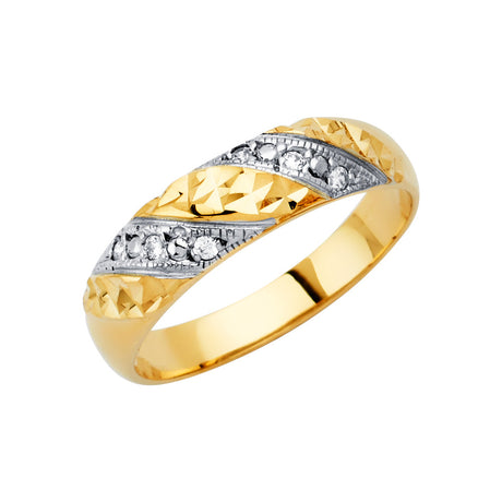 14K Yellow Gold Diamond-Cut & Milgrain CZ Men's Wedding Band