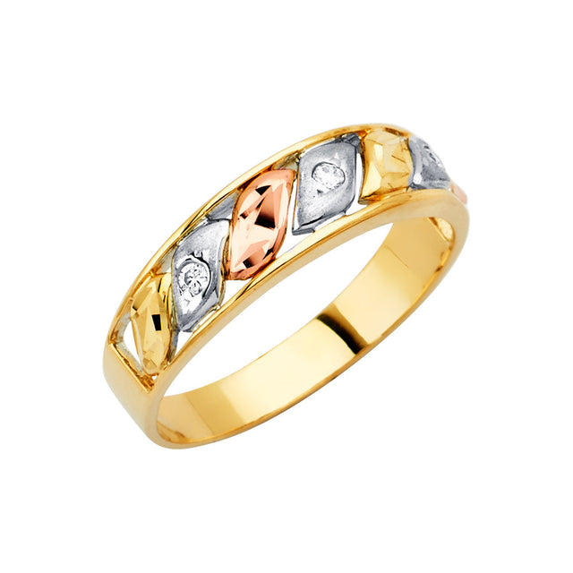 14K Tri-Color Gold Faceted Marquise Mosaic Men's Wedding Band