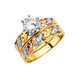 14K Tricolor Gold CZ Infinity Wedding Trio Set — Engagement Ring on White Background