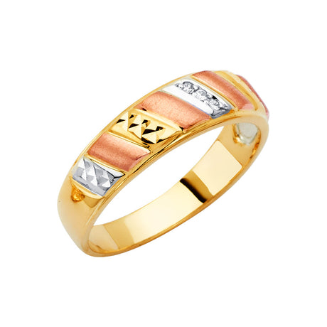 14K Tri-Color Gold Segmented Diamond-Cut Men's Wedding Band