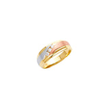 14K Tricolor Gold CZ Satin Wedding Trio Set — Men's Wedding Band on White Background
