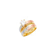 14K Tricolor Gold CZ Satin Wedding Trio Set — Engagement Ring on White Background
