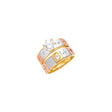 14K Tricolor Gold CZ Star Wedding Trio Set — Engagement Ring on White Background