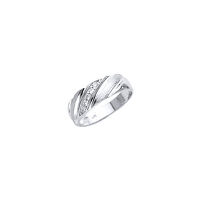14K White Gold Domed Diagonal Pave Men's Wedding Band