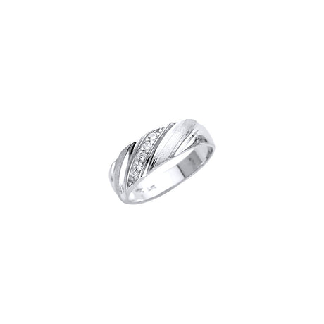 14K White Gold Domed Diagonal Pave Men's Wedding Band