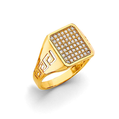 14K Yellow Gold Pavé Greek Key Men's Ring