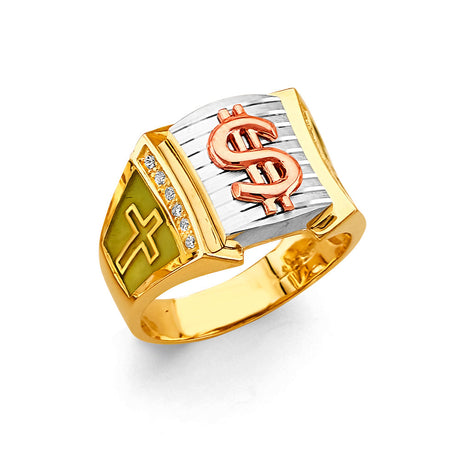 14K Tricolor Gold Dollar Sign Men’s Ring
