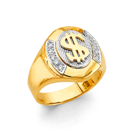 14K Two-Tone Gold Dollar Sign Men's Ring