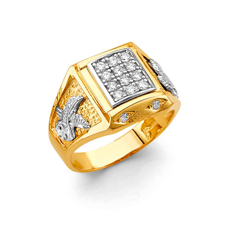 14K Two-Tone Gold Eagle Cluster Men's Ring