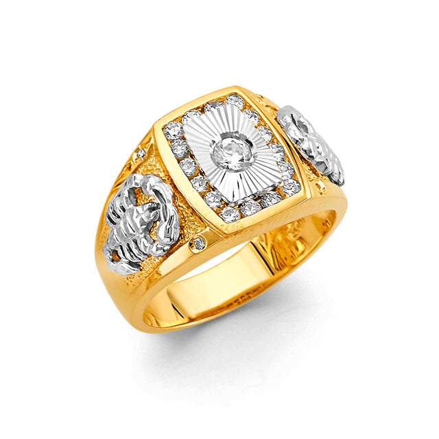 14K Two-Tone Gold CZ Starburst Signet Men’s Ring