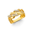 14K Yellow Gold Cuban Link Double Pave Cubic Zirconia Ring on White Background