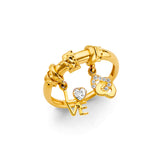 14K Yellow Gold Love Charm Ring on White Background
