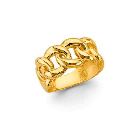 14K Yellow Gold Bold Curb Link Ring on White Background