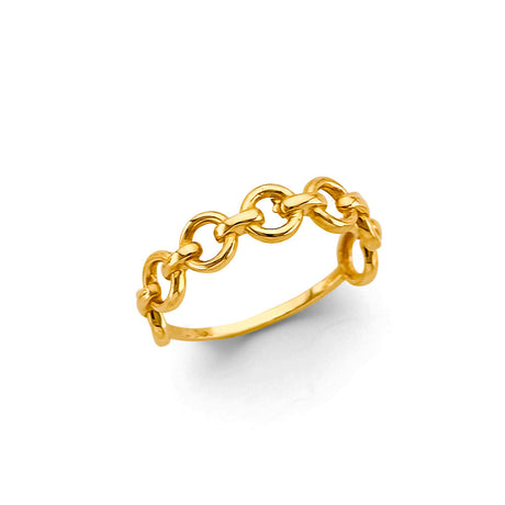 14K Yellow Gold Oval Rolo Link Ring on White Background