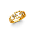14K Yellow Gold Square Link Pave Cubic Zirconia Ring on White Background