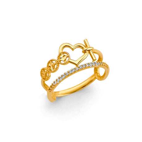 14K Yellow Gold Double-Row Crown Ring on White Background