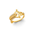 14K Yellow Gold Open Bow Ribbon Cubic Zirconia Ring on White Background